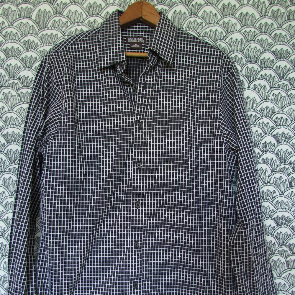 MICHAEL KORS  Mens Black White Check Button Shirt